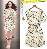 Vestido De Verão, Estampa De Pássaros.